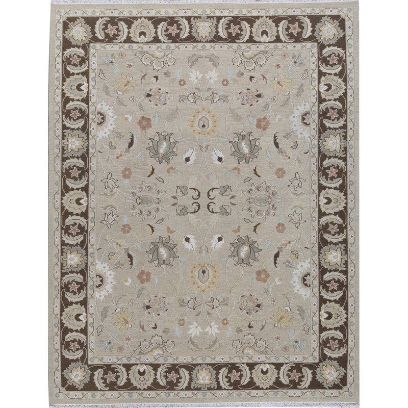 Tapis beige et brun noué à la main de haute qualité