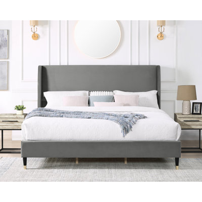 King Size Bed With Gray Velvet Wingback - And Elegant Option In For A Relaxing Bedroom