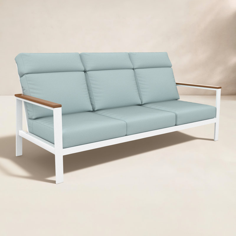 Townsend Metal Outdoor Sofa With Sunbrella Cushion, Light Blue