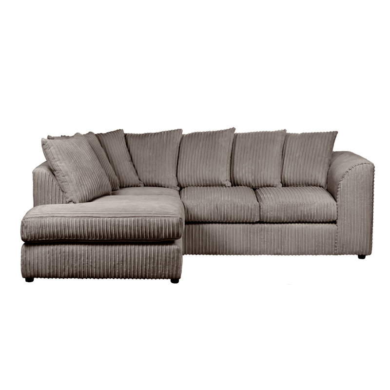 Moana 3 Seater Corduroy Corner Sectional, Grey, Left Hand Facing