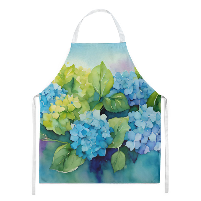 Hortensias en tablier aquarelle, Vert/bleu