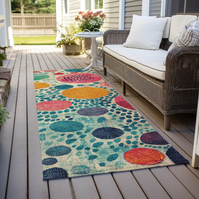 Tapis bleu sarcelle lavable à la machine intérieur / extérieur Xhevrie, Tapis de couloir 2 pi 3 po x 7 pi 6 po