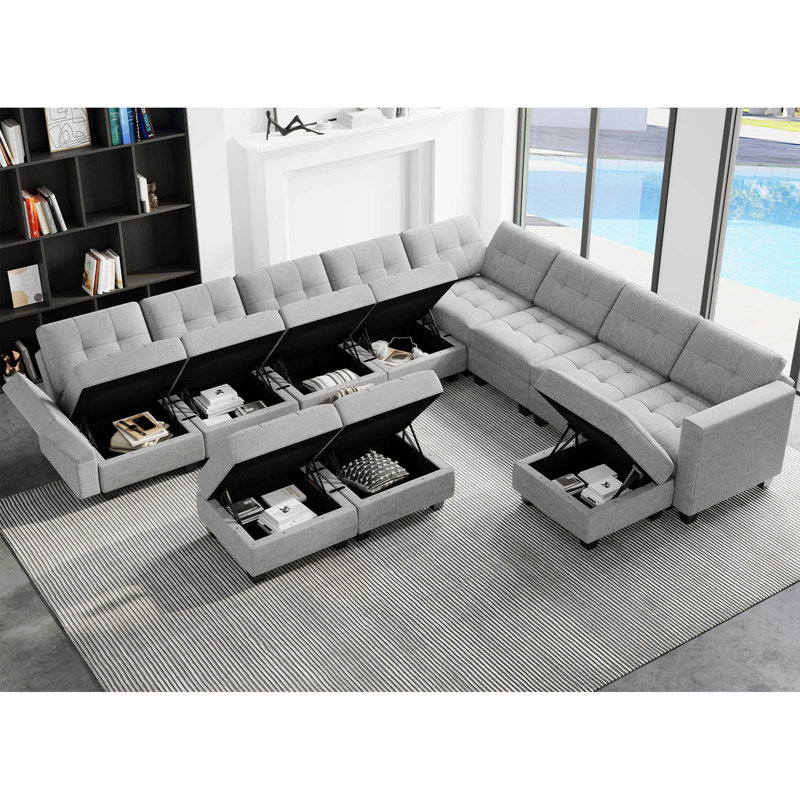 Canapé modulaire rembourré 12 pièces Soneson, Lin gris pâle