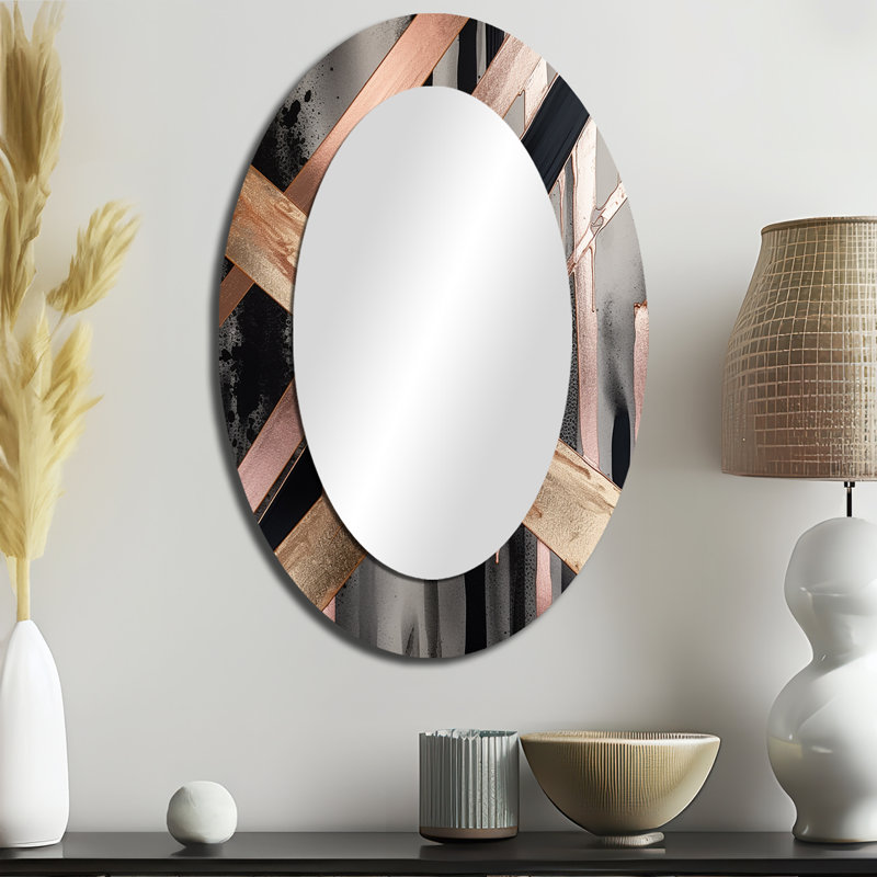 Miroir mural moderne métallique à rayures et cercles métalliques III, 36 po x 24 po