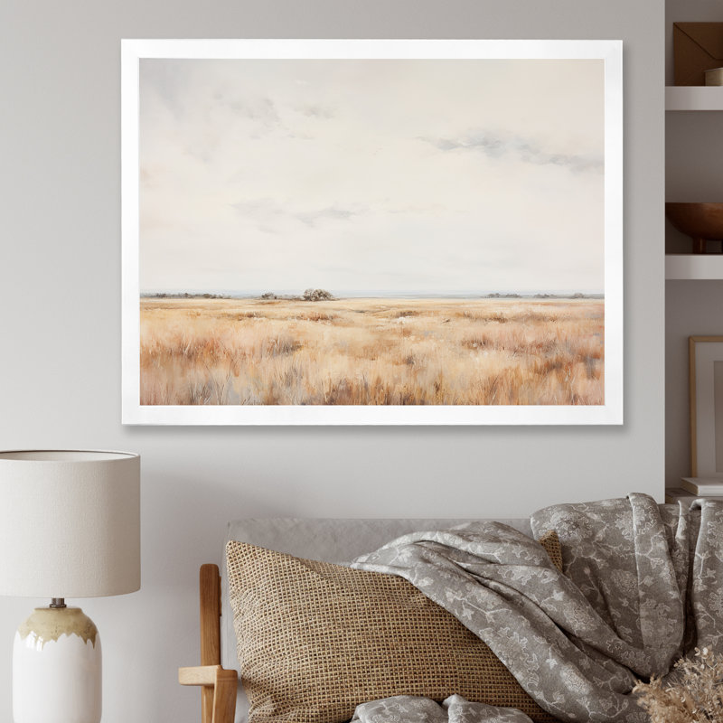 Décoration murale Pairies Scenery Breeze, Cadre simple blanc, H 16 po x l 32 po x P 1 po
