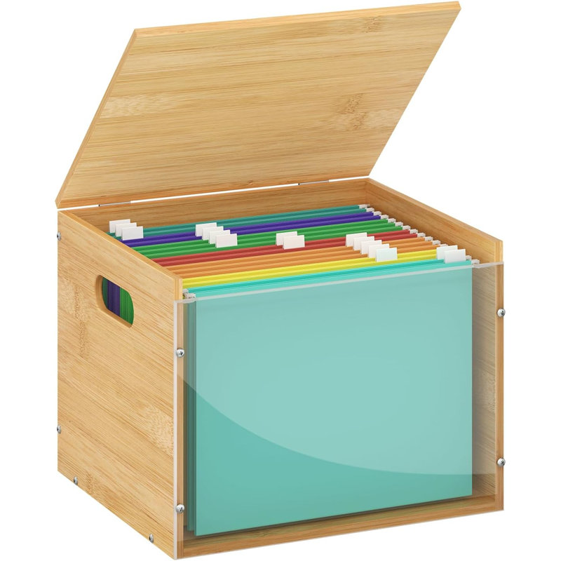 Organisateur de dossiers en acrylique avec couvercle, boîte de dossiers en bambou avec poignée, organisateur de dossiers suspendus, boîte de rangement portative à dossiers pour caisses de bureau à domicile, format lettre