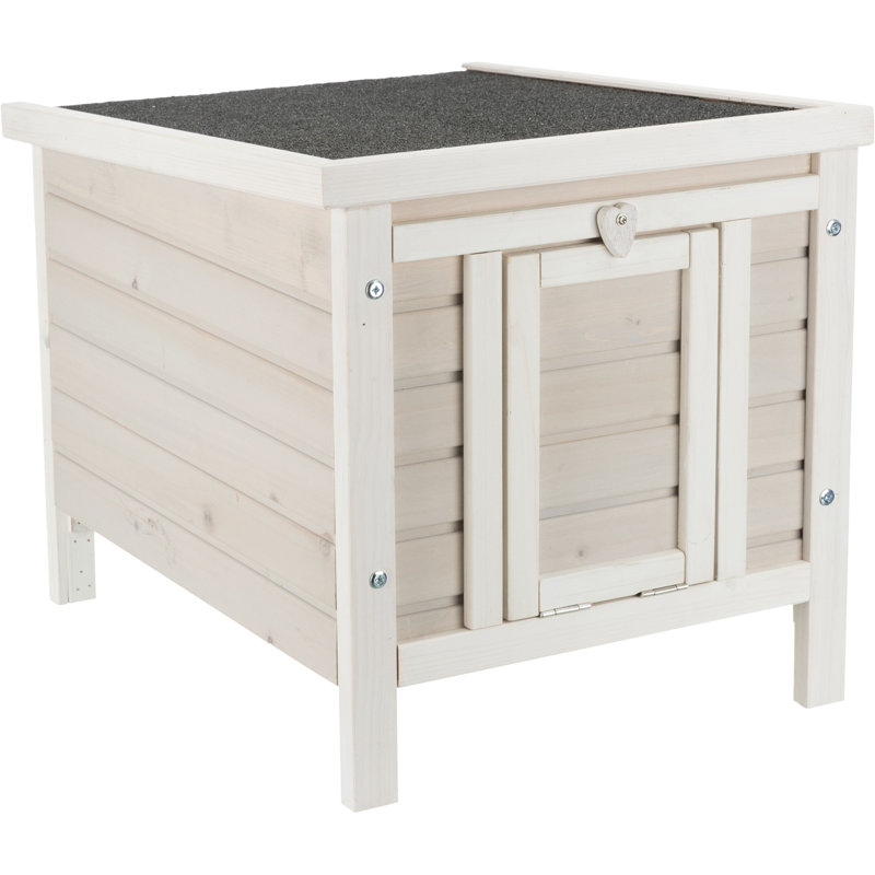 Light Gray Pine Wood Outdoor Cat House with Hinged Roof