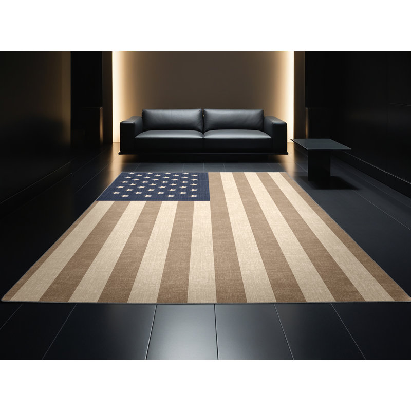Machine Washable Hartsdale July 4Th Modern & Contemporary Abstract Rug in Gray – Gray Binding, 5x8