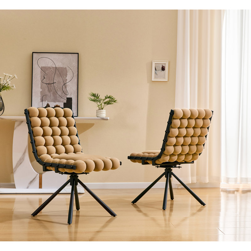 Ensemble de 2 chaises de salle à manger avec chaise à bulles et pieds en velours avec pieds noirs et chaises capitonnées modernes