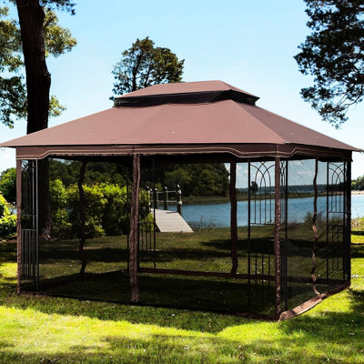 Pavillon de jardin extérieur 13 x 10 avec cadre et quatre filets - Toile brune pour filet amovible