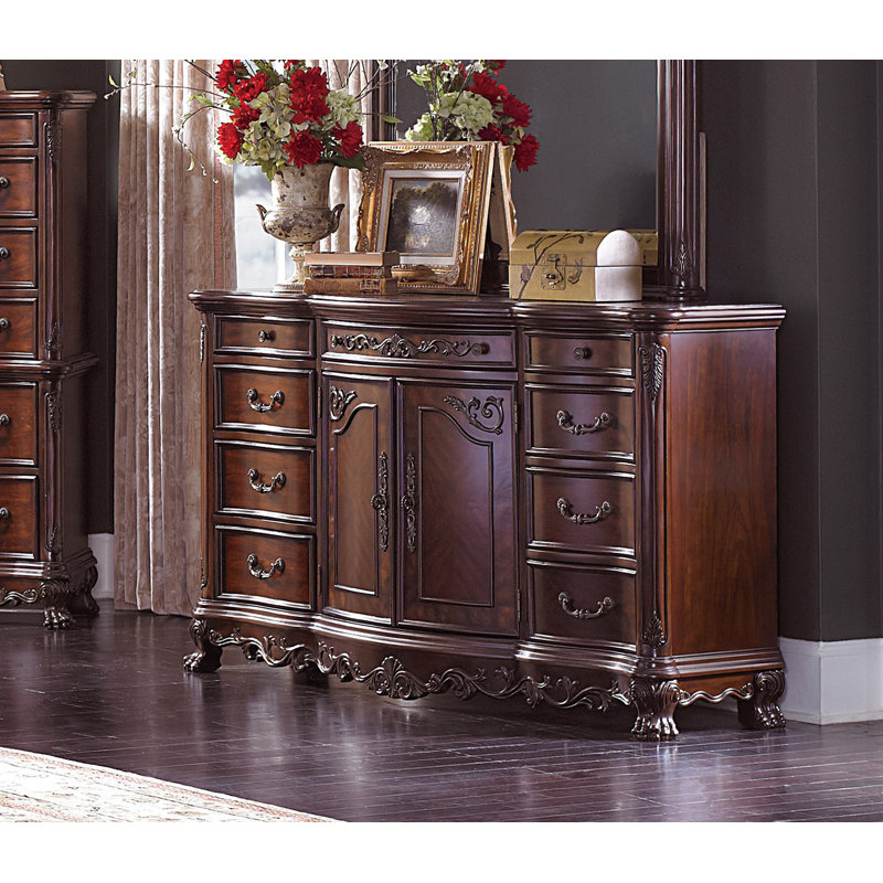 Commode de meuble de chambre à coucher avec finition cerisier et armoire inférieure à 9 tiroirs