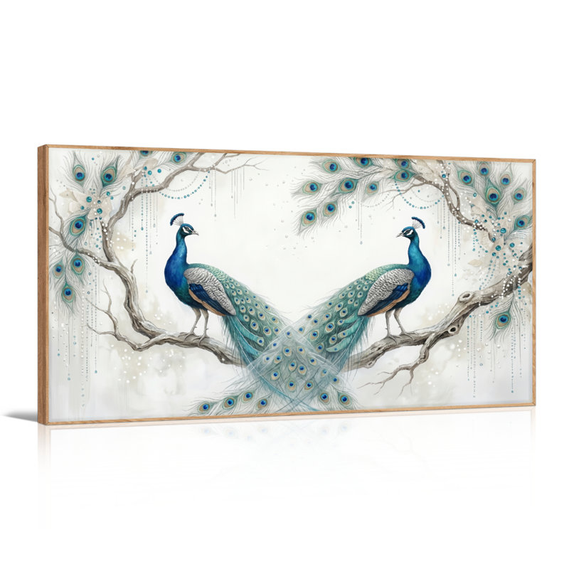 Ensemble de 1 tableau sur toile représentant un arbre et un paon, 40“W x 20”H, Natural