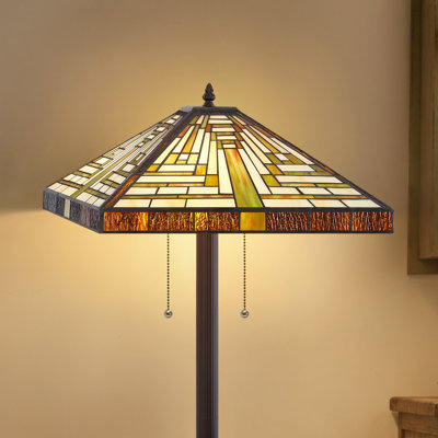 Tiffany Style Floor Lamp, 16 Inch Colorful Stained Glass Shade（Bulbs Included）,Pull Chain Switch, Vintage Standing Floor Lamp For Indoor Home Decor