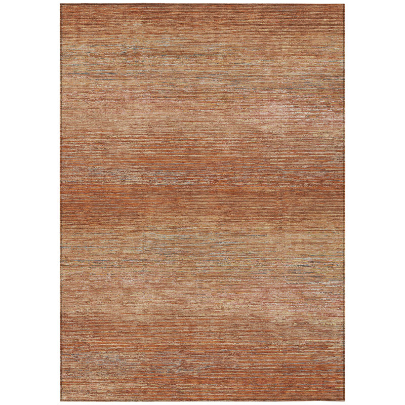 Copper and Red Flat Woven Synthetic Stripe Rug 46" x 30"