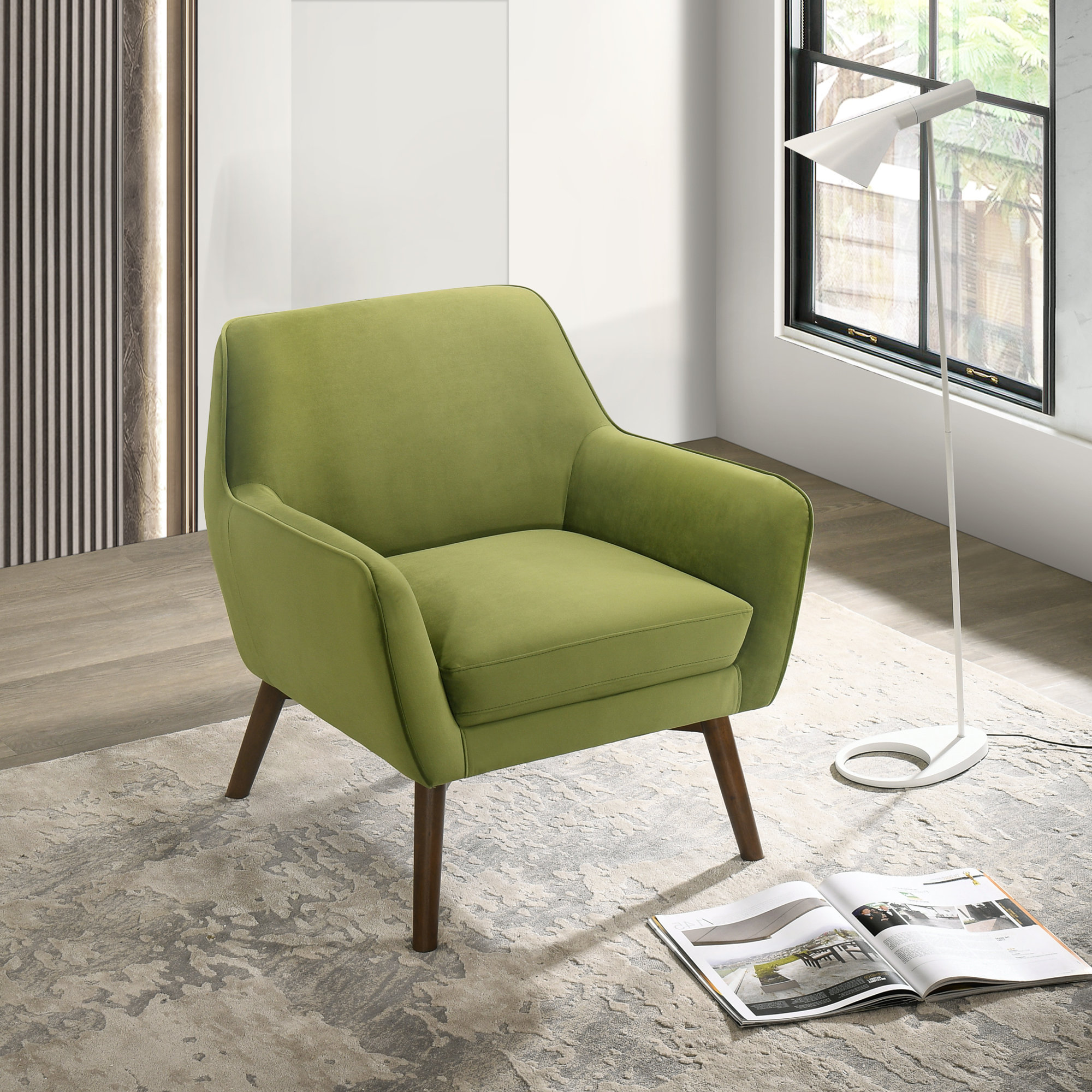 Ahrens 32" Upholstered Accent Chair, Pistachio Green Velvet