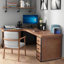 Bureau de direction en L en bois massif de couleur châtaignier clair avec tiroirs-1425533010-1425533038