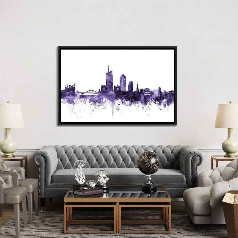 «Lyon, France Skyline» par Michael Tompsett, impression sur toile tendue, H 40 po x l 60 po x P 1,5 po, Toile avec cadre noir