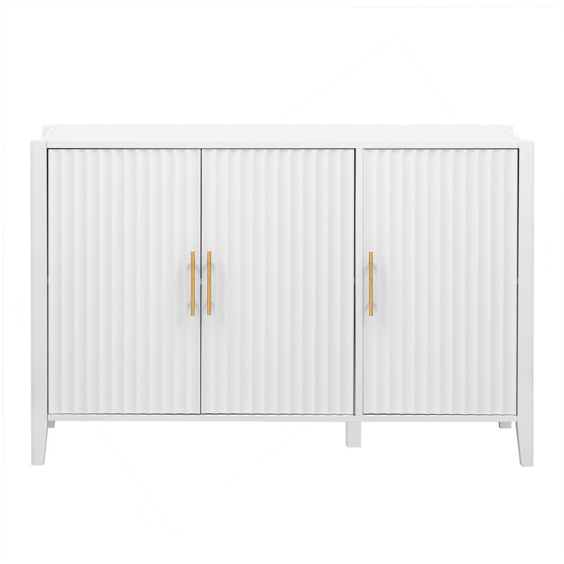 Buffet ondulé à 3 portes avec armoire de rangement à finition peinte de style américain pour le salon, le vestibule, la cuisine et le bureau personnel.