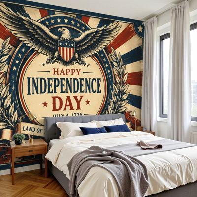 Papier peint adhésif auto-adhésif moderne pour la chambre à coucher - avec emblème de célébration patriotique 250 ans