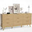 Commode 9 tiroirs moderne avec poignées en métal doré et pieds en bois - Commode minimaliste pour la chambre à coucher ou le salon