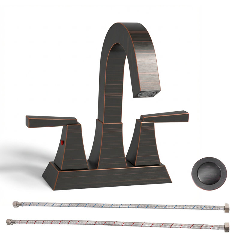 Modern Two Handle Centerset Bathroom Faucet with Pop-Up Drain and Supply Lines, Oil Rubbed Bronze