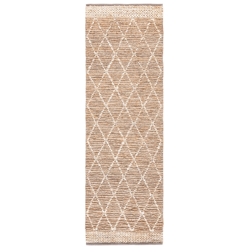 Gascon Natural Fiber Hand Loomed Jute/Cotton Geometric Rug in Natural, Runner 2'6" x 8'