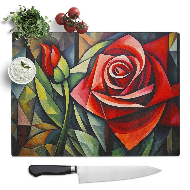Rose Cubism No.2  Glass Chopping Board