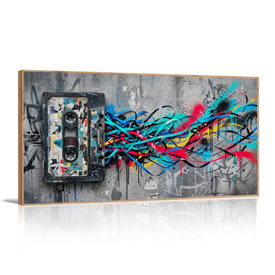 Vintage Cassette Tape With Colorful Abstract Ribbons Canvas Wall Art