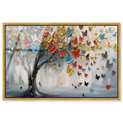 «Tree of Fluttering Colors», art mural en verre acrylique ultrabrillant encadré, arbre coloré par Art Remedy, cadre doré, 24 x 16
