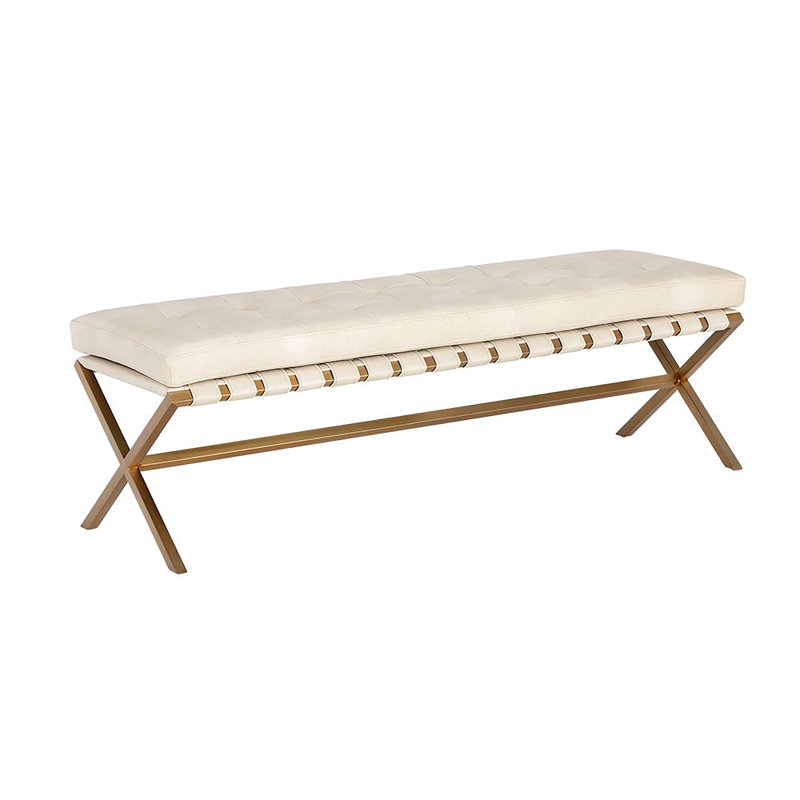 Kenji Upholstered Bench, Cream Performance Basketweave