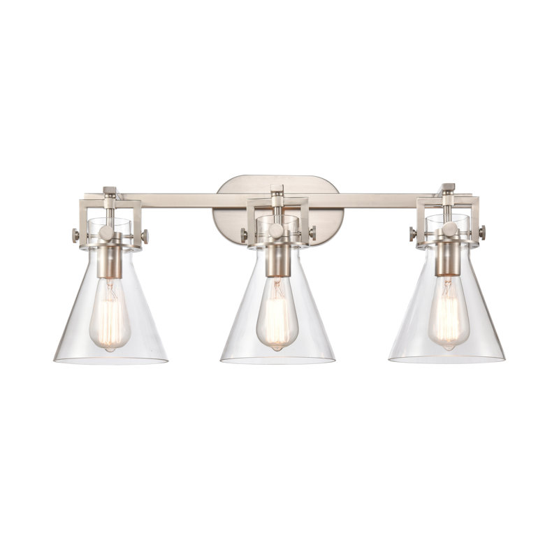 Éclairage pour meuble-lavabo 3 lumières Shauna Cone 27 po, Incandescente, Nickel satiné brossé