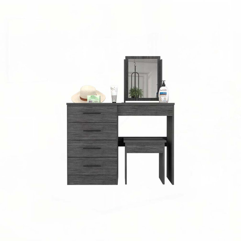 Modern Style Crystal Tufted Upholstery 6-Drawer Vanity Set with Stool, finished with Velvet Fabric made with Wood in Gray(NJ Inventory)