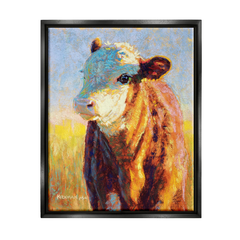 «Modern Cow Portrait Impressionism», peinture sur toile à cadre flottant, Cadre flottant noir de jais