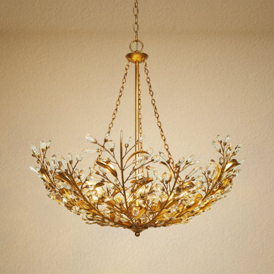 6- Light Gold-Leaf Crystal Chandelier