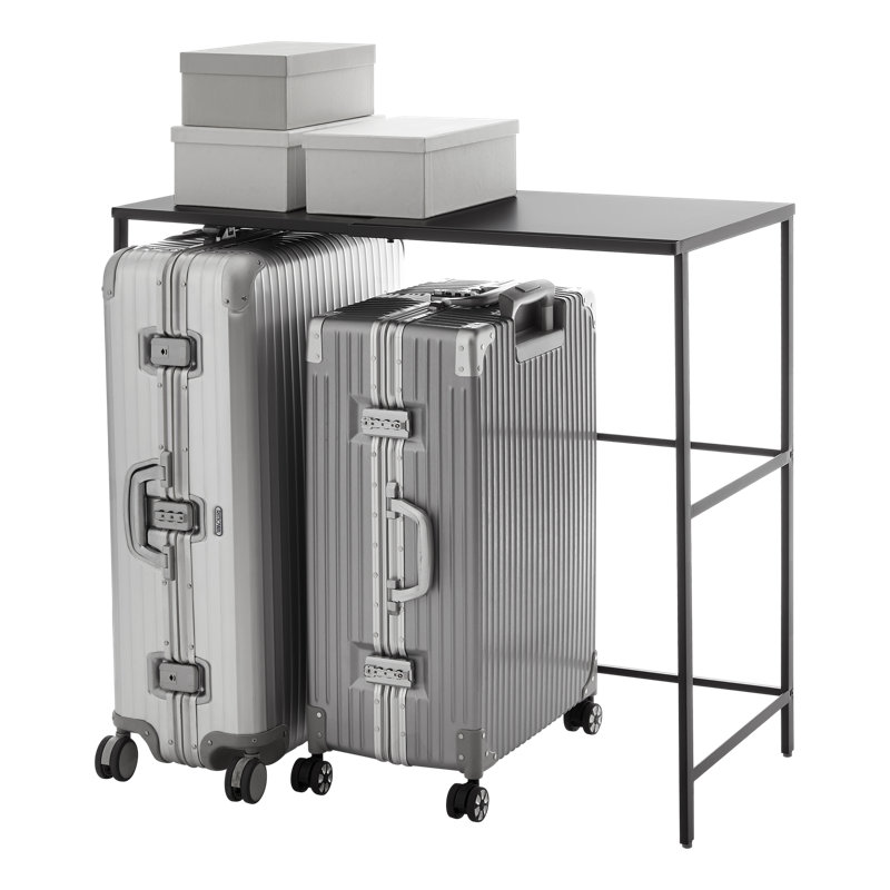 Expandable Black Steel Suitcase Rack with Storage Bar