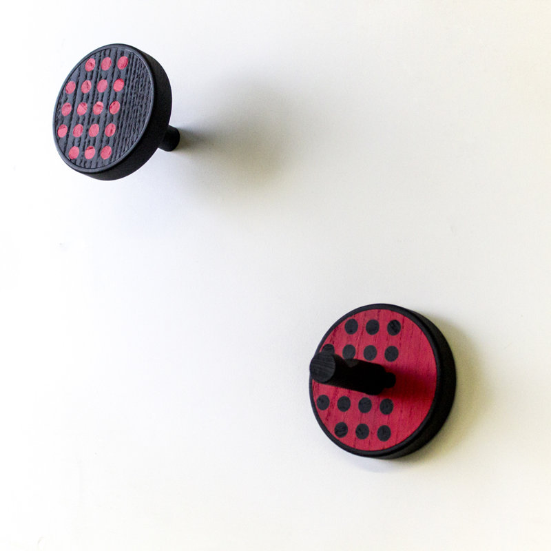Inverso Solid Wood Wall Hook, Black/Red
