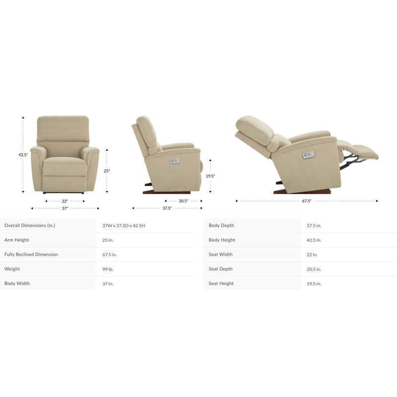 Ava Leather Match Power Rocking Recliner with Power Headrest and Lumbar