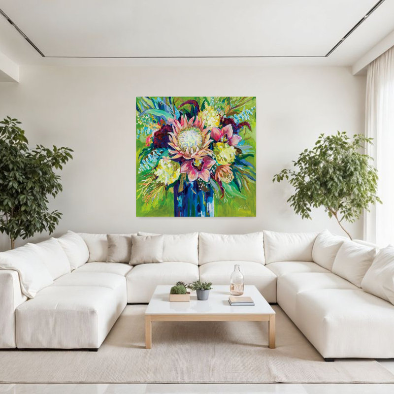 Bouquet contemporain Marias avec art turquoise, H 48 po x l 48 po