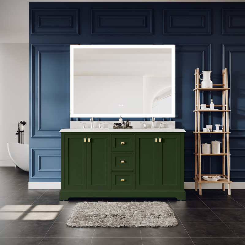 60'' Double Bathroom Vanity with Marble Top, Green