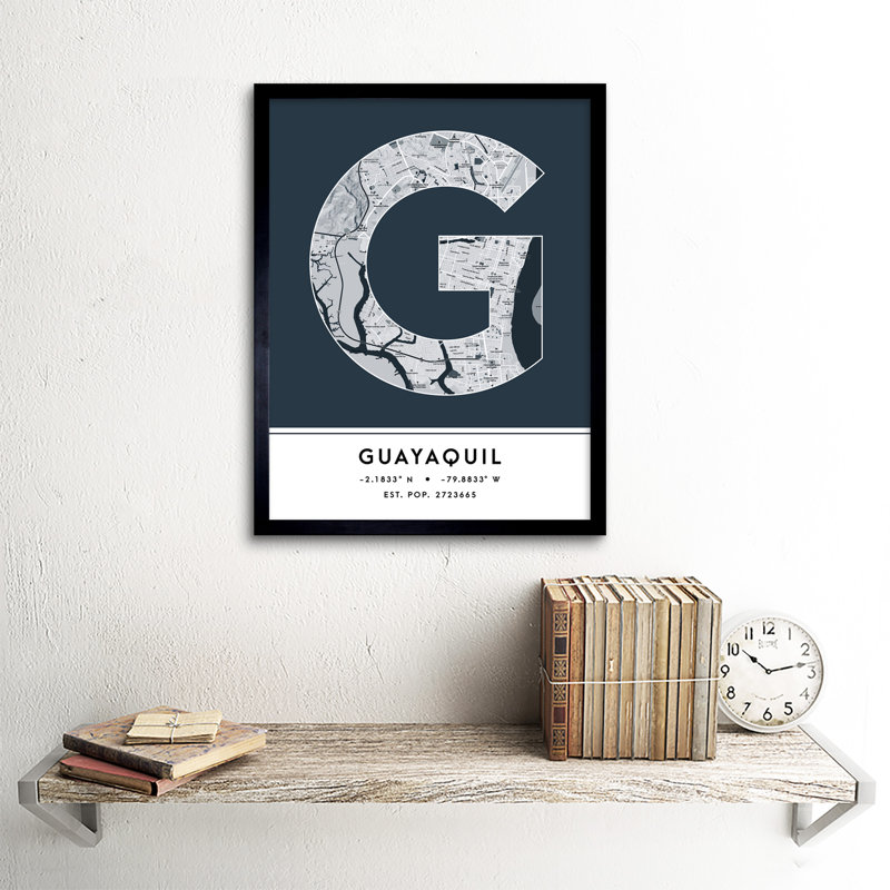 Guayaquil City Map Guayaquil Ecuador City Map Navy - Single Picture Frame Typography