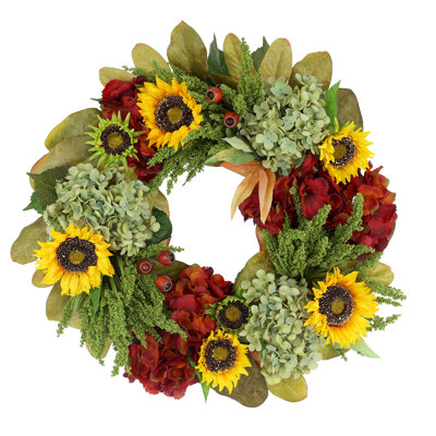 Alma 26" Sunflower and Hydrangea Fall Wreath
