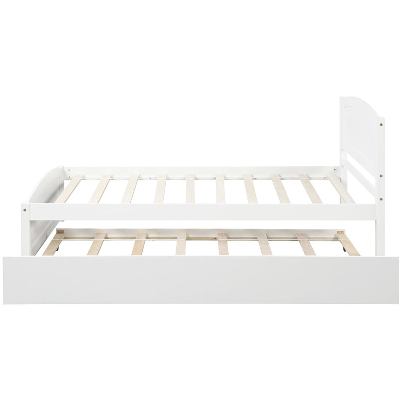 Lit plateforme simple blanc avec lit gigogne - Structure en bois massif pour une chambre à coucher reposante avec un confort maximal