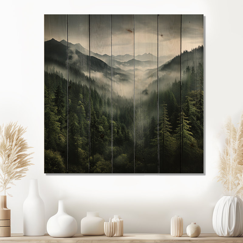 Mystic Wilderness Pine Forest In Canada - Forêt, art mural sur bois de pin naturel, H 15 po x l 15 po