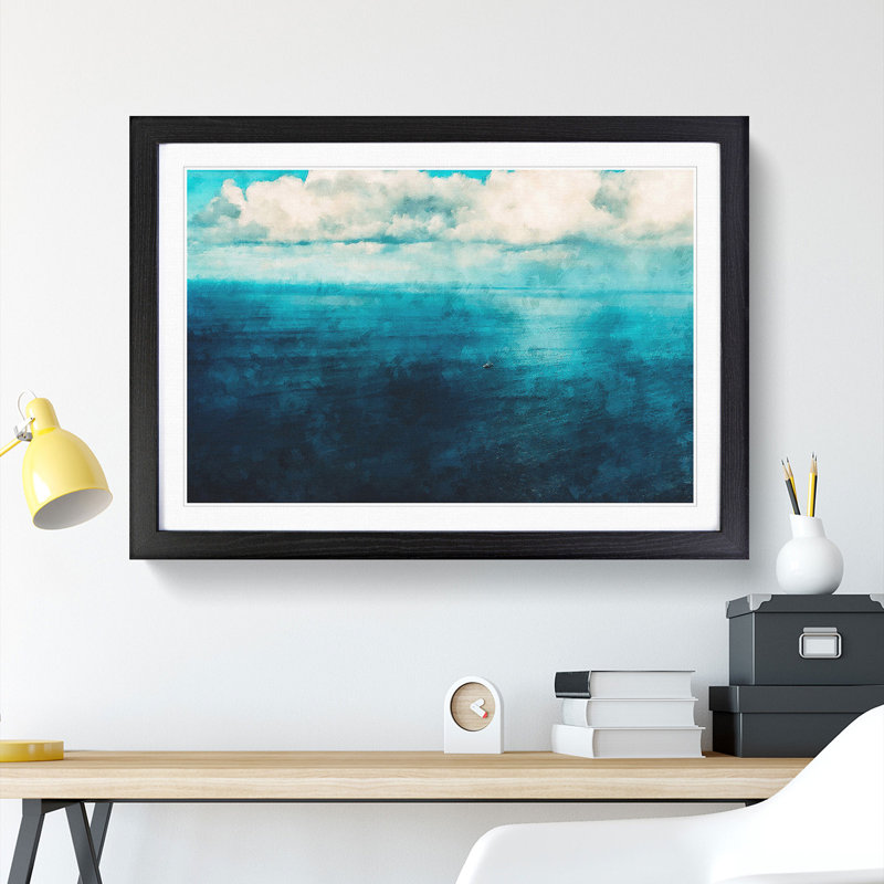 Boat Out To Sea Painting - Single Picture Frame Print on MDF, Black, 24cm H x 33cm W x 2cm D
