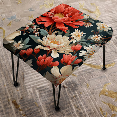 Coral Earthy Tones Dahlia Flowers - Floral Rectangle Ottoman