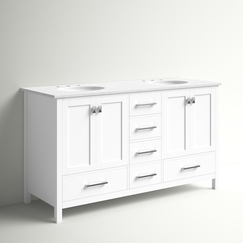 Irene 60'' Double Bathroom Vanity with Engineered Marble Top, White