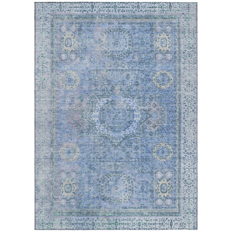 Machine Washable Indoor/Outdoor Xhevrie Blue Rug