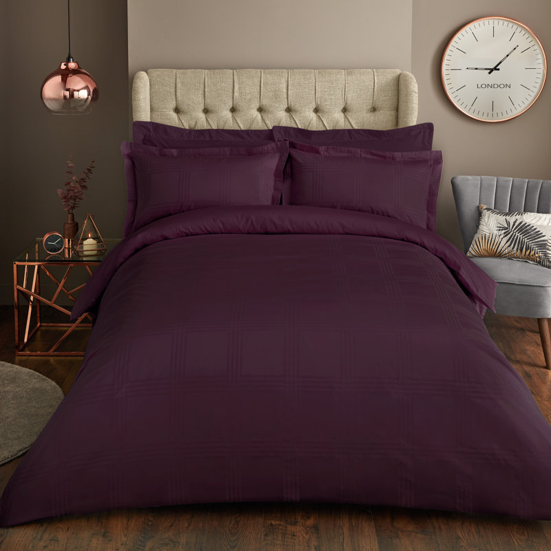 Lauryn Cotton Duvet Cover Set with Pillowcases, Plum, Single - 1 Standard Pillowcase