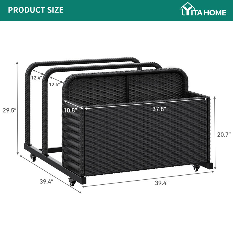 YITA Poolside Wicker Deck Box, Black
