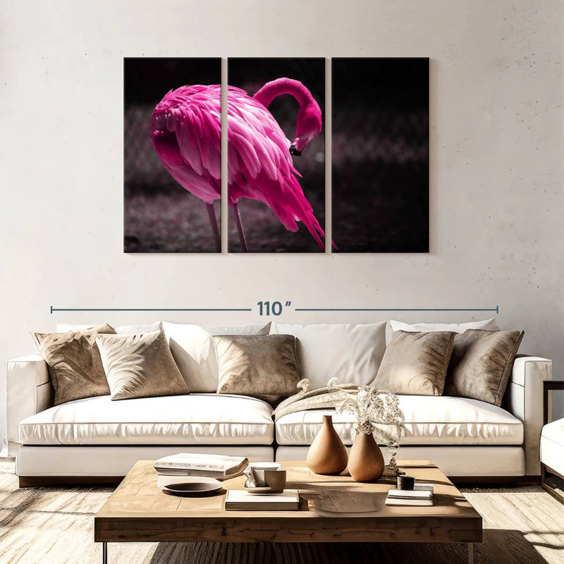 Magnifique flamant rose, H 48 po x l 74 po